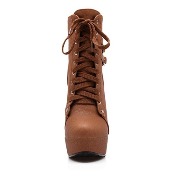ADALINE Tan Chunky Heeled Booties - Picture 5 of 6